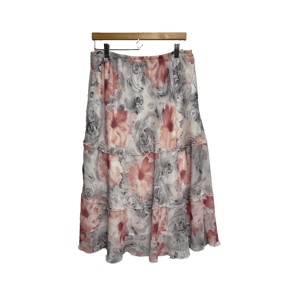 Alfred Dunner Women's Pink Gray Floral Lined Skirt - Size M